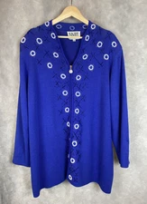 VTG Night Studio New York Womens L Wool Blend Beaded Zip Cardigan Sweater Jacket