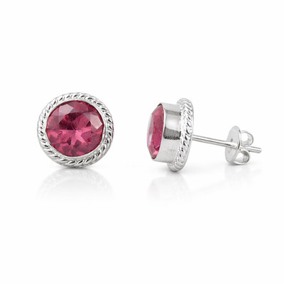 Pink Tourmaline Gemstone Sterling Silver Jewelry Handmade Stud Earrings 0.53''