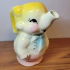 Vintage Elephant Creamer 5.5" Tall Shawnee Pottery Pink Blue Yellow