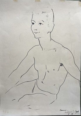 Antike männliche Akt Studie Tuschezeichnung 1958 Médard Tytgat II männliche Form signiert