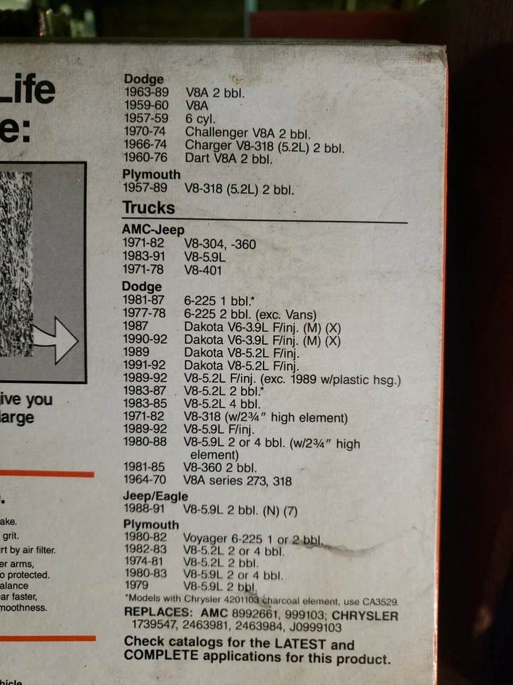 Filtro de aire NORS FRAM CA 160 PARA 57-89 DODGE/PLYMOUTH/JEEP/CHRYSLER Foto 3 de 4