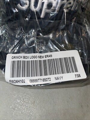 SUPREME GRINCH BOX LOGO NEW ERA HAT NAVY SIZE 7 3/8 FW24 WEEK 15