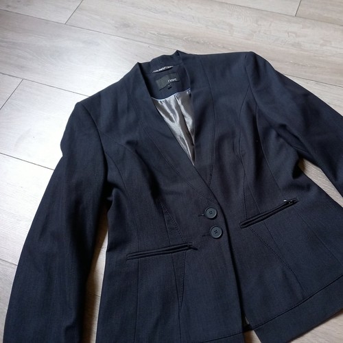 Next Dark Denim Blue Jacket Stretch Collarless Faux Pockets Smart Office UK12 - Picture 6 of 9