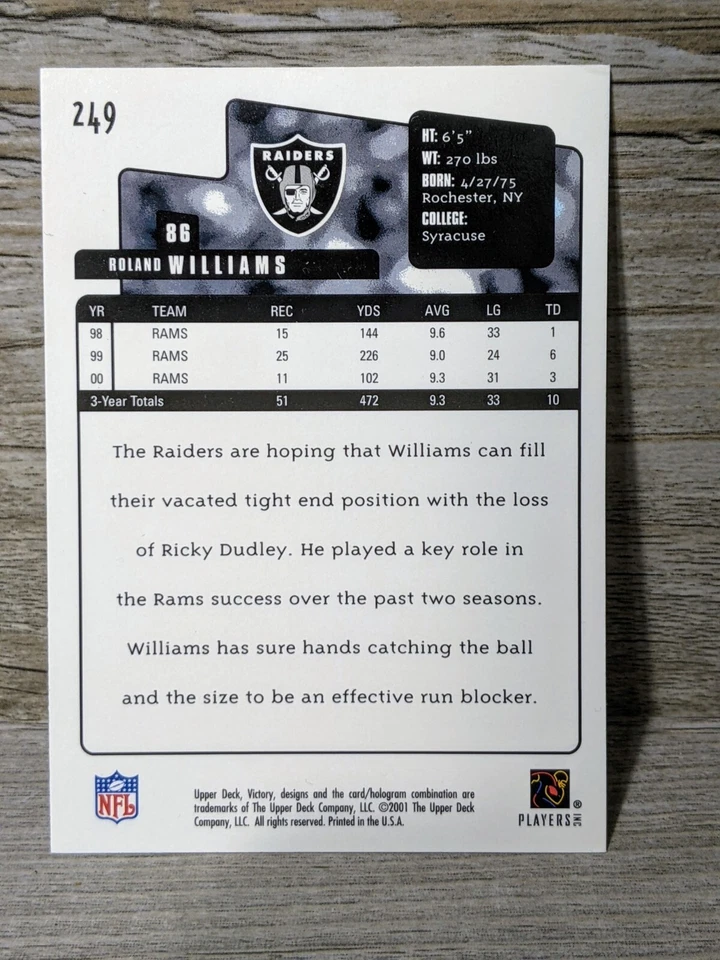 2001 Upper Deck Victory #249 Roland Williams - Image 2 of 2