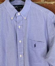 Mens Ralph Lauren Cotton Button Down Shirt Blue Plaid Size L 16 1/2 x 34Yarmouth
