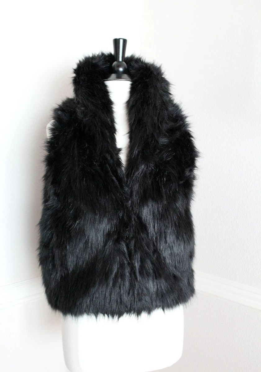 NWT Sam Edelman Black Faux Fur Vest Waist Coat size S eBay