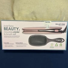 Cortex Beauty Pro Slim 1" Flat Iron Tool Ceramic Plates & Paddle Brush