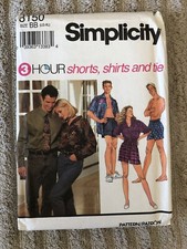 Simplicity Pattern 8150 Sz BB L-XL Misses Men Teen Boys Boxer Shorts Shirt Tie