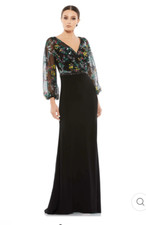 Mac Duggal NWT size 12 black EMBROIDERED ILLUSION GOWN style 79479