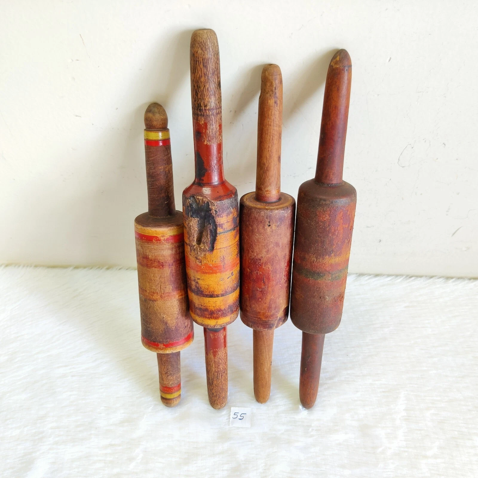 Vintage Primitive Handmade Tortilla Bread Bakers Wooden Rolling Pin 4Pc 55