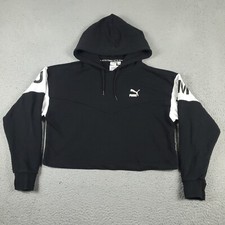 Puma Sweater Womens XS Black Crop Top Pullover Hoodie Sweatshirt Ladies