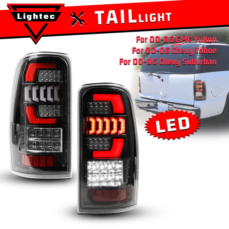 for Chevy Suburban/Tahoe 1500/2500 GMC Yukon XL LED Tail Lights Black Clear Lens — 第 2/4 张图片