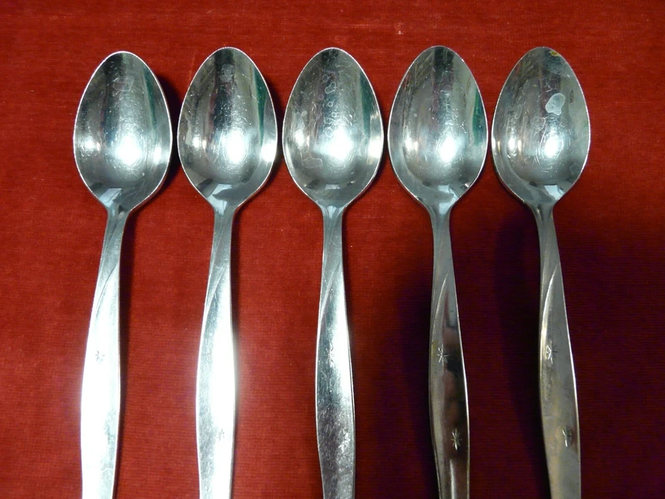 5 Teaspoons Dixon Deluxe Atomic Star Starburst MCM Stainless Flatware Japan 6" - Image 4 of 4