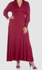 24seven Comfort Apparel Womens Red Bishop Sleeves Maxi Dress Plus Size 2X