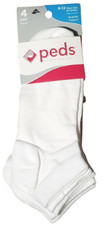 Peds Women's Socks Quarter Flatknit 4 Pair White 