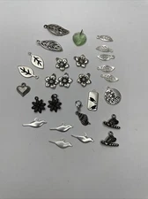 27 Charm Pendant Lot: Petal Flower Charms, Birds, Leaves, Dragonfly, Shell++