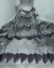 Silver Gray Sequins embroidery Lace Fabric 50  Width Sold By The Yard