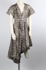 Zimmermann Brown Leopard Animal Print Asymmetrical Midi Dress Cap Sleeve Sz 2