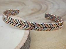 3 Tone Pure Solid Copper Magnetic Bracelet Arthritis Therapy Cuff Herringbone