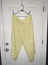 Flax 3G Wide Leg 100 Linen Pull-On Pant Elastic Waist Pockets Loose Lightweight