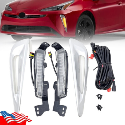 For Toyota Prius 2019-2022 LED DRL Fog Light Kit LED Amber Signal Silver Bezel