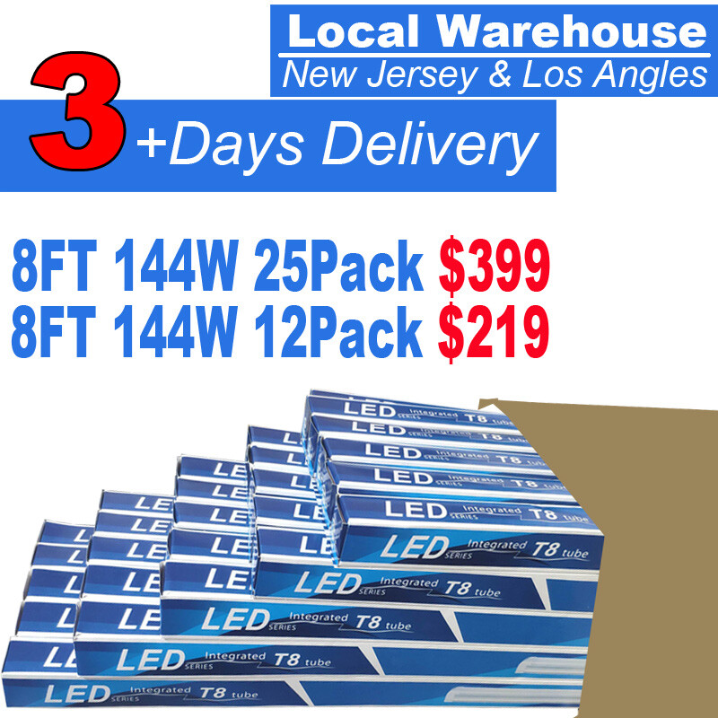 25 PCS 8 Foot LED Shop Lights 144W Fixture 8FT T8 LED Tube Light 8