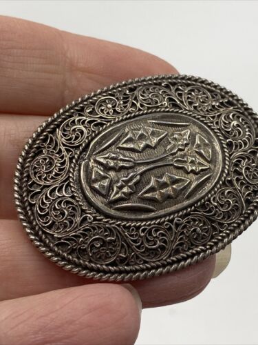 Sterling Silver Pin Brooch 1 3/4” W Signed 925 VTG Filigree