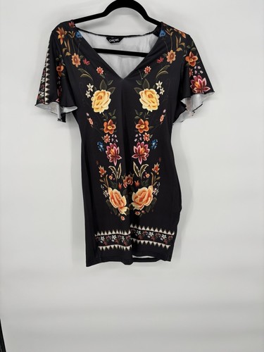 Chicme Bodycon Short Sleeve Summer Dress - Medium - Black/Floral- NEW