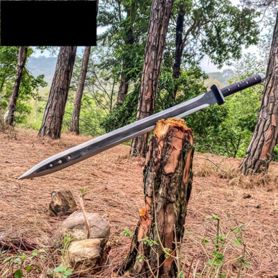 Custom Handmade Carbon Steel Aesthetic Viking Sword Black Etched Ancient Sword