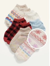 Old Navy Kids Size Large  Ankle Socks  6 Pack  Red Blue Solid Snowflake ..NWT