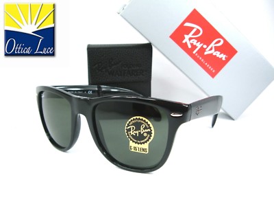 RAY BAN 4105 601 54 FOLDING WAYFARER Grande Pieghevole Nero Lucido Sunglass  Sole | eBay