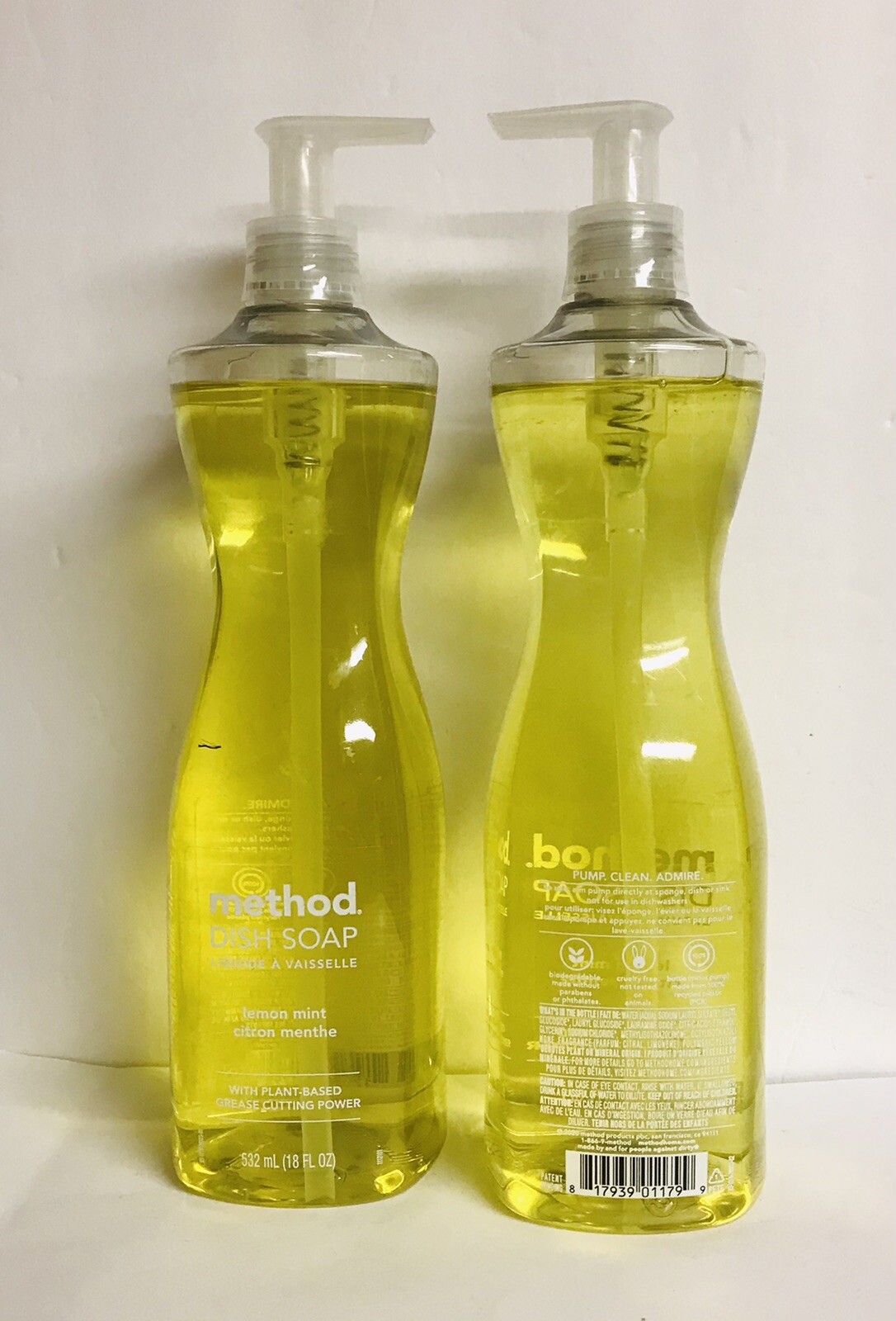 2 Bottles Method Lemon & Mint Dish Soap with PlantBased 18 fl oz