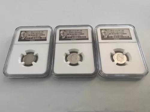 2013,2014,2015-S CLAD ROOSEVELT DIME E.R. NGC PF70 U.C. PORTRAIT LABEL "TOP POP"