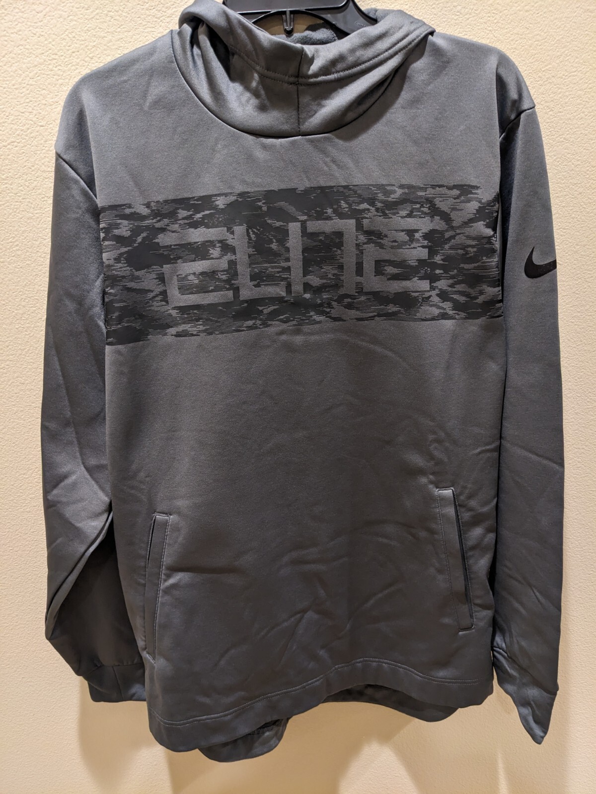 Nike Elite Hoodie Mens Large Dark Gray Dri Fit Sweater Activewear