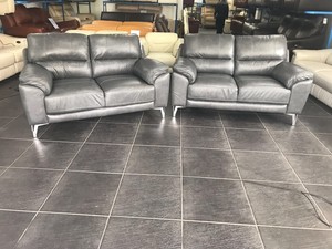Furniture Village 2 X Seater Dark Grey Leather Sofas Ebay 2 Seater Dark Grey Leather Sofas
