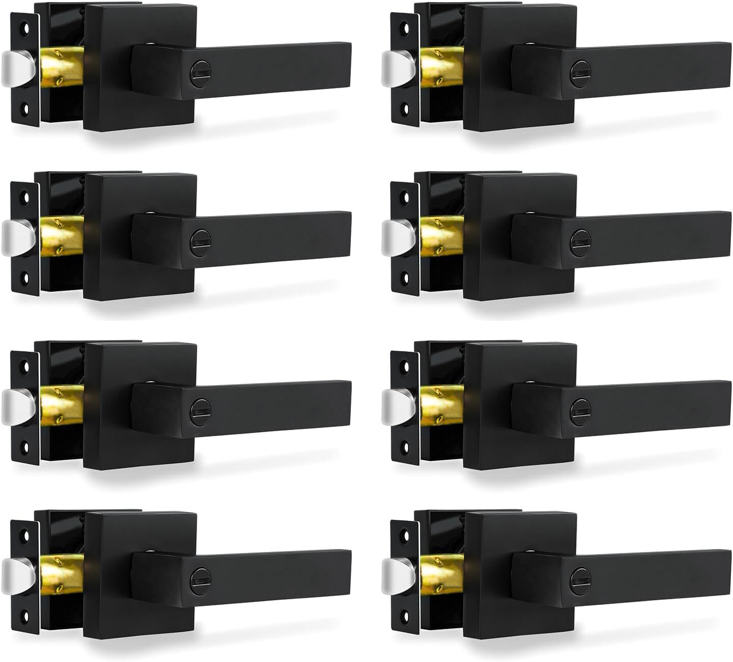 Privacy Door Levers,8 Pack Matte Black Door Handles Heavy Duty Bed and Bath Door-image