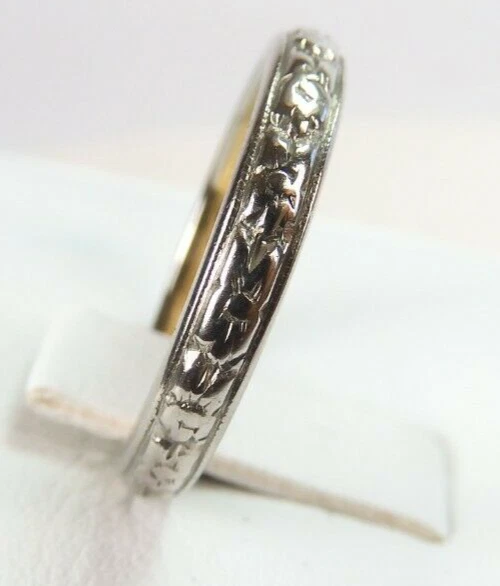 Antigua alianza de boda Art Deco anillo de oro 17KW/Y tamaño 6 UK-L1/2 3,06 MM Foto 3 de 4