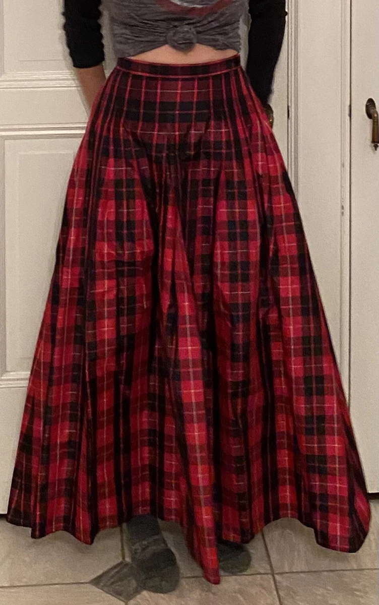 Silk plaid maxi clearance skirt