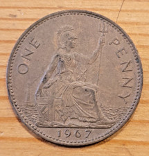 1967 Queen Elizabeth II One Penny 1d coin - Good F