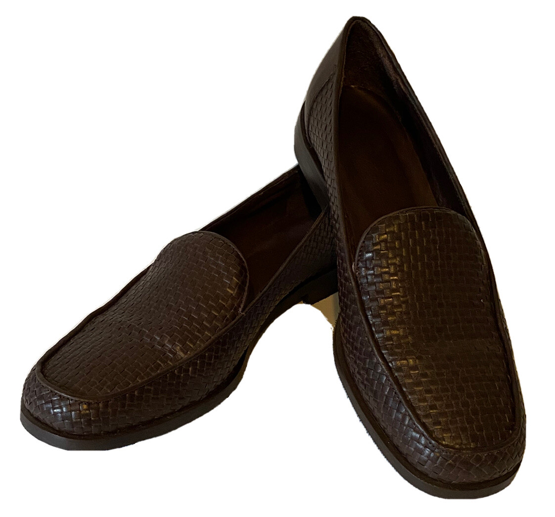 Eddie Bauer Italian Basket Weave Brown Leather Loafers Women  display picture 3