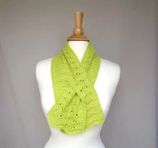 Chartreuse Green Keyhole Scarf Cashmere Merino Wool Hand Knit Neck Warmer
