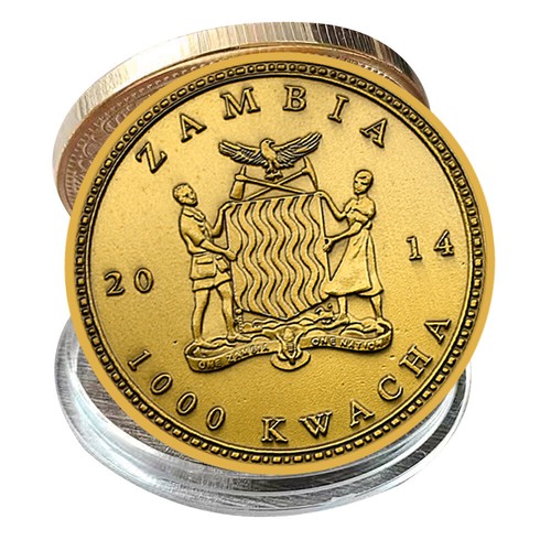 Rare Animal Commemorative Medal Blue Whale Golden Coin 2014 Zambia 1000 Kwacha - Picture 2 of 8