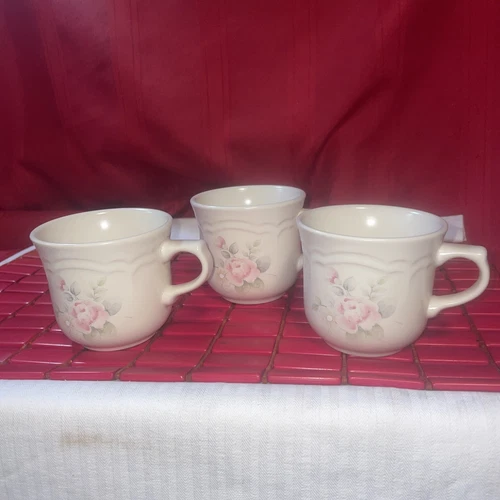 Pfaltzgraff Tea Rose Pattern Stoneware 8 Oz Coffee Tea Cup / Mug Set Of 3 Estate