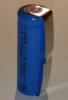 3 X Batterie Rechargeable Li-Ion 14430 3,7V 750mAh Super-Cell 43 mm x 14 mm - Photo 1/2