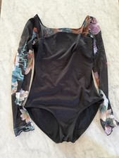 Ballet Rosa Black Leotard With Long Sleeves Floral Mesh Size Medium