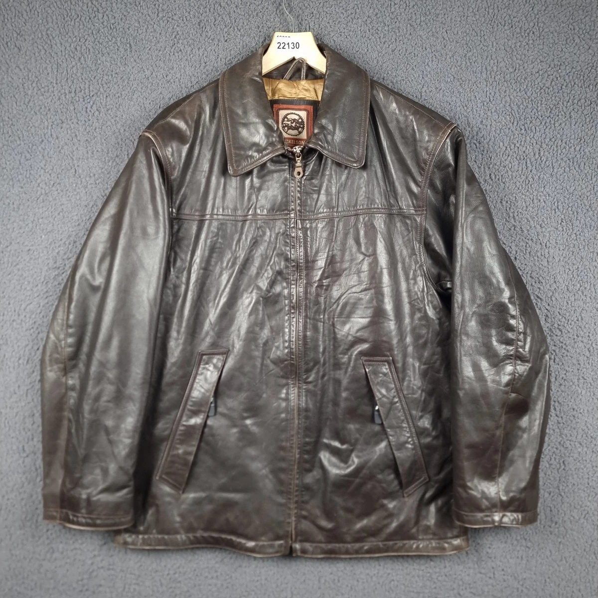 ジャケット・アウター nickelson genuine leather jacket Vintage NICKELSON Leather Jacket Mens L Large Brown Collared Full