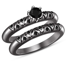 2 CT Round Lab Created Diamond Bridal Engagement Ring Set 14K Black Gold Over