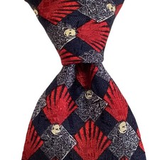 ERMENEGILDO ZEGNA Men's 100% Silk Necktie ITALY Luxury Geometric Blue/Red/Ivory