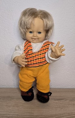 Nette Vinyl Puppe Schildkröt Doll 36 cm Schlafaugen Anatomisch Sammler Vintage 
