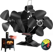 Wood Stove Fan, Fireplace Fan with Magnetic Thermometer & Bracket, 8 Blades Heat